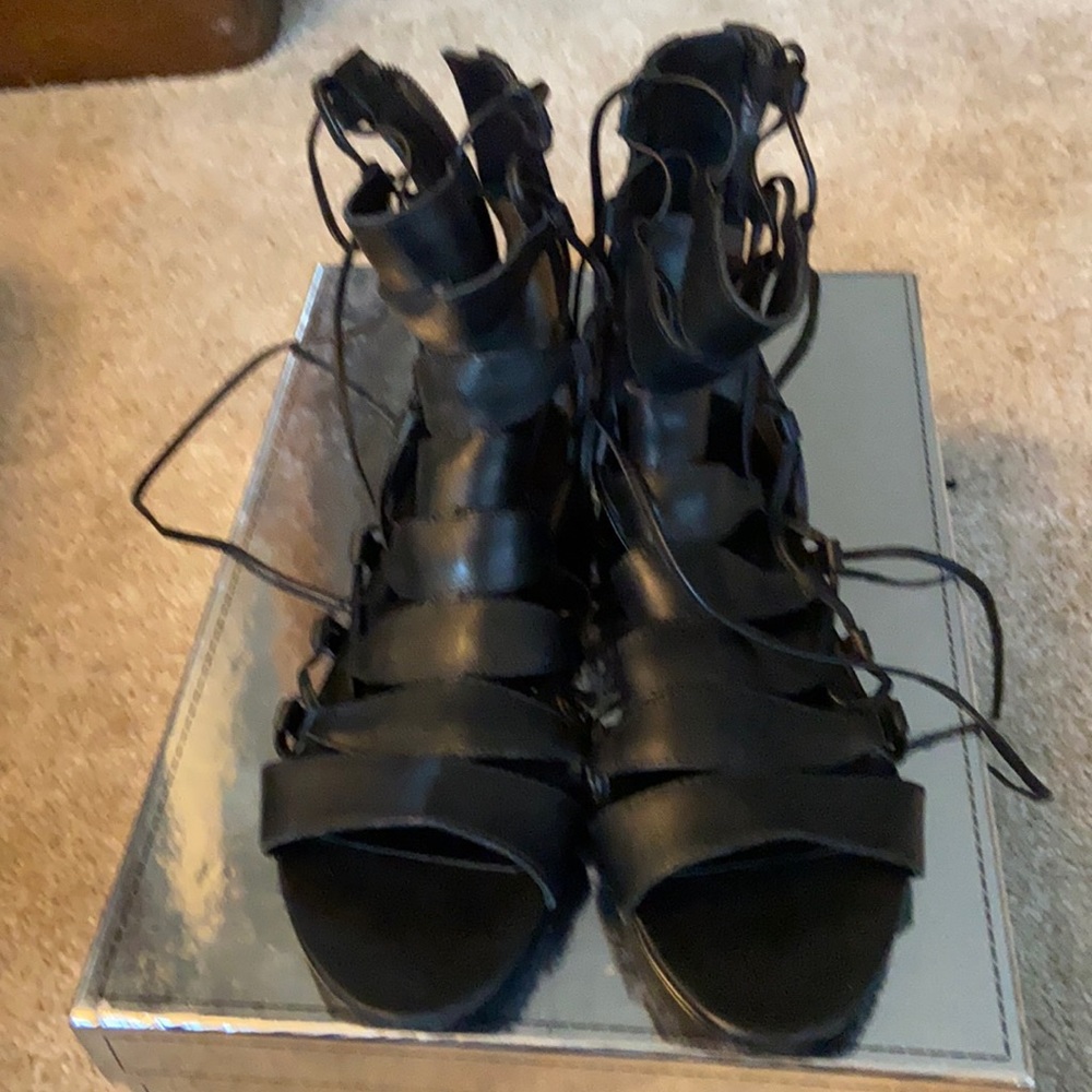 Leather lace up ankle sandals
